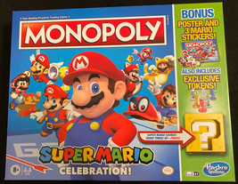 Monopoly Super Mario Celebration Bonus Poster Mario Stickers &amp; Exclusive... - £44.66 GBP