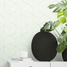 Mint Green Striped Hexagon Peel And Stick Wallpaper By Roommates. - £32.93 GBP