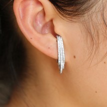 SILVER color micpave cz earring  new design long top botton ear studs Copper lea - £12.35 GBP