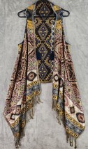 Womens Sweater Medium Multicolor Tribal Embroidered Boho Waterfall Open Cardigan - £37.14 GBP