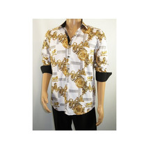 Men Sports Shirt by DE-NIKO Long Sleeves Fashion Print Soft Modal DSA125 White image 9