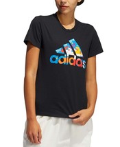 adidas Womens Activewear Cotton Printed-Logo T-Shirt Black Size X-Small - £25.17 GBP