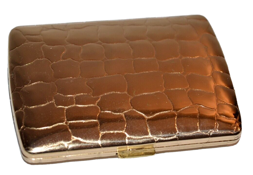Vintage REVLON Gold tone Metal Powder Compact Croc reptile snake skin pattern - $23.62