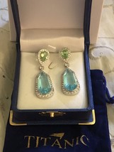 Silver Dangle Drop Aquamarine and Green Peridot Doublet Fashion Earrings - £55.02 GBP