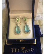 Silver Dangle Drop Aquamarine and Green Peridot Doublet Fashion Earrings - $95.67 CAD