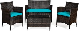 The Goplus 4-Piece Rattan Patio Set Features A Tempered Glass Coffee, And Pool. - £183.20 GBP