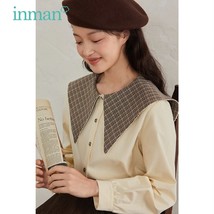 INMAN Women&#39;s Blouse Autumn Winter  Pastoral Elegant  Plaid Doll Collar Pure Cot - £137.11 GBP