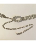 Oval Rhinestone Belt Buckle Silver Metal 3 Layer Link Chain Adjustable L... - £23.98 GBP