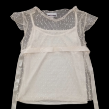 Amy&#39;s Closet Girl&#39;s Fancy Off White Sheer Blouse Top Size L (12-14) Tie ... - £13.40 GBP