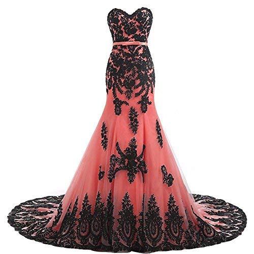 Kivary Plus Size Long Mermaid Black Lace Gothic Prom Dress Wedding Evening Gown