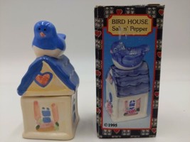 Vintage 1995 Magic Creations Blue Bird on Bird house Salt &amp; Pepper Shakers  - £3.74 GBP