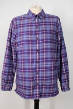 LL Bean M Purple Plaid Flannel Fleece-Lined Button-Front Shirt Top - $35.14