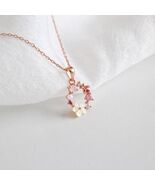 Beautiful Pink CZ White Shell Flower Garland 925 Sterling Silver Necklace - $41.58