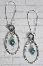 Crystal Boho Round Teardrop Hoop Pierced Earrings Handmade Silver Aqua Blue New - £11.67 GBP