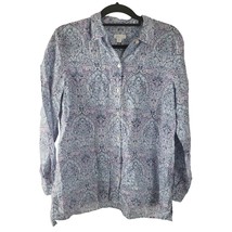 J.Jill Love Linen Button Front Shirt Medium Womens Purple Blue 100% Linen Top - £22.51 GBP