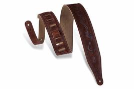 Levy&#39;s Leathers MS17T03-BRN 2.5-inch Suede-Leather Guitar Strap Tooled with a Ko - £36.41 GBP