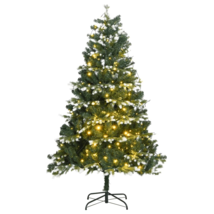 Artificial Hinged Christmas Tree 150 LEDs &amp; Flocked Snow 59.1&quot; - £100.63 GBP