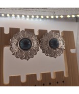 Silver Tone Floral &amp; Blue Clip On Earrings - $13.50