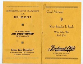 Belmont Cafe Menu Jackson Mississippi 1940&quot;s Good Morning  - £37.39 GBP