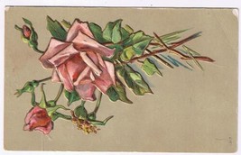 Greeting Postcard Embossed Pink Roses - $2.96