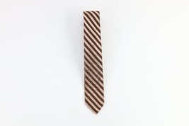 Vtg 40s 50s Rockabilly Distressed Hand Rolled 5 Fold Striped Silk Neck Tie Brown - £19.74 GBP