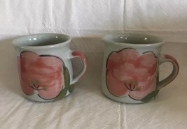 British Pottery Art Mug Cup (2) Bourton on the Water England Peach Flowers - $18.99