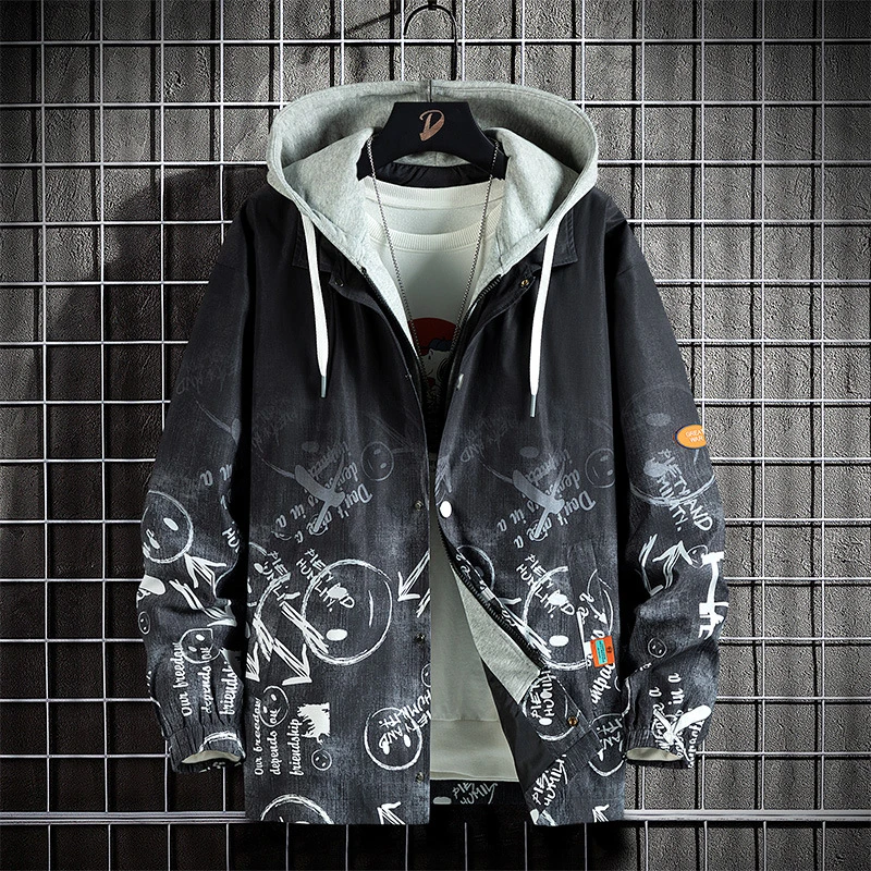 Hip Hop Men Printing Jackets Outdoor  Coat Fashion Male Hooded Windbreaker Zippe - £289.41 GBP