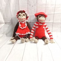 Vintage  Hand Crochet Pair of Monkeys Crotchet Stuffed Plush - $54.45