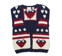 VTG Laura Daniels Hand Knit Patchwork Stars n Hearts Cottage Core Sweater Vest S - £13.44 GBP