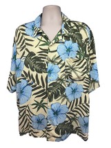 Mens Vintage Yellow Floral Hawaiian Aloha All Over Print Button Shirt 2XL Pocket - £30.53 GBP