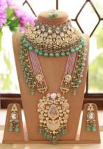 Indien Plaqué Or Bollywood Style Kundan Collier Boucles Zircone Haram Bijoux Set - £298.80 GBP