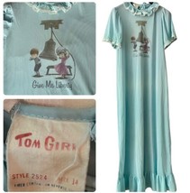 Vtg 1970’s Fran Mar Girls 14 Nightgown Long Blue Lace Liberty Bell Kids Nylon - £34.95 GBP