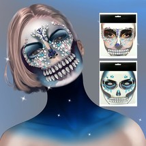 Halloween Face Gems Jewels Sugar Skull Face Temp Tattoo Day of the Dead Horror F - £16.74 GBP