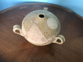 Vintage Stoneware Studio Pottery Weed Pot - Sun Moon Teepee 3 handles Speckled - £29.52 GBP