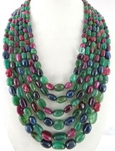 Natural Untreated Emerald Rubies Sapphire Beads Long 6L 1462 Cts Stone Necklace - £3,164.40 GBP