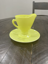 Hazel Atlas Chartreuse Lime Green Yellow Glass Cream and Saucer Platonite - £13.39 GBP