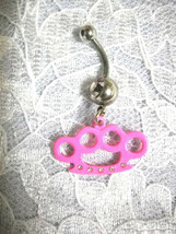 Hot Pink Brass Knuckles - She Duster W 5 Crystal Accents On Clear Cz Belly Bar - £4.82 GBP