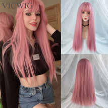 VICWIG Cosplay Wig With Bangs Synthetic Straight Hair 24 Inch Long Heat-... - £25.28 GBP+