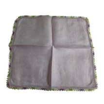 Vtg Purple Lavender Handkerchief Hanky Ombre Green Crochet Border Pocket Scarf - £11.19 GBP