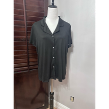 Jaclyn Intimates Pajama Shirt Women&#39;s L Black Stretch Collared Short Sleeve New - £11.70 GBP