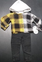 Wonder Nation Baby Toddler Boys 2 Piece Set 12 M Flannel Hoodie Top &amp; Pants New - £4.55 GBP