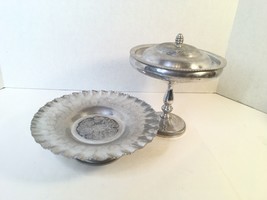 Forged Aluminum Covered pedestal Candy Serving Dish Compote + Hammered Dish - £15.33 GBP