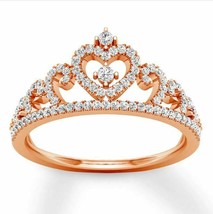0.40 CT Round Cut Diamond Heart Crown Band Promise Ring 14K Rose Gold Over - £51.40 GBP