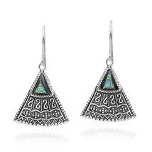 Balinese Art Triangle Shape Abalone Sterling Silver Dangle Earrings - $10.68