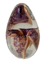 VINTAGE Glass Eye Studio Pink Lily Paperweight 3&quot; Egg Shape Glass GES 99 - £23.79 GBP