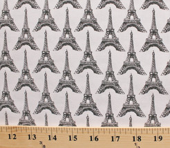 Eiffel Towers Paris Landmarks France Black White Cotton Fabric Print BTY D506.16 - £8.75 GBP