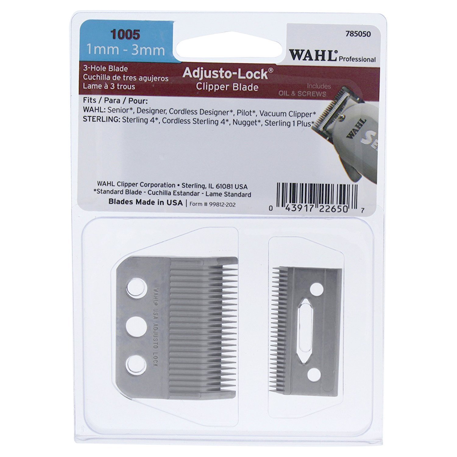 Wahl Professional 3 Hole Adjusto-Lock (Mm - 3Mm) Clipper Blade, Model 005 Silver - $32.97