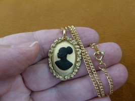 CA30-54 RARE African American LADY ivory + black CAMEO brass Pendant necklace - £19.85 GBP