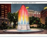 Edison Memorial Fountain Night View Detroit Michigan MI UNP Linen Postca... - $2.92
