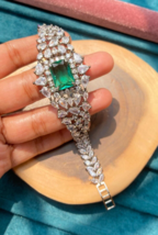 Indian Silver Plated Bangle Bracelet Tennis Emerald CZ Fashion Jewelry Set - £68.54 GBP